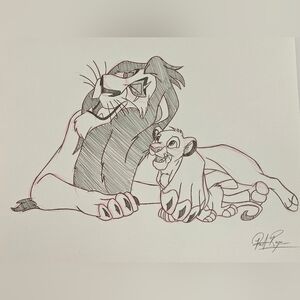 Disney Simba and Scar The Lion King drawing/sketch animation signed Art gift